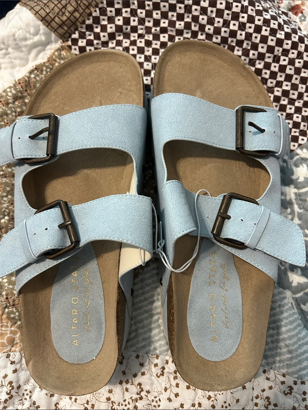 Altar'd State Light Blue Double Buckle Slide Sandals